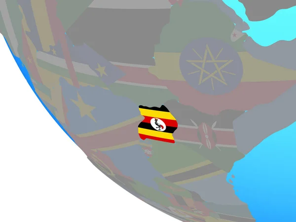 Uganda Mit Nationalflagge Auf Einem Einfachen Globus Illustration — Stockfoto