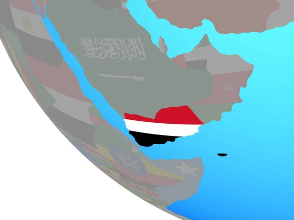 Jemen Státní Vlajka Jednoduché Globe Obrázek — Stock fotografie