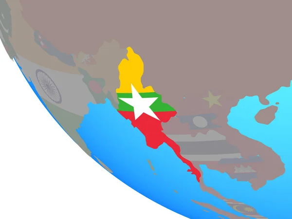 Myanmar Avec Drapeau National Sur Simple Globe Illustration — Photo