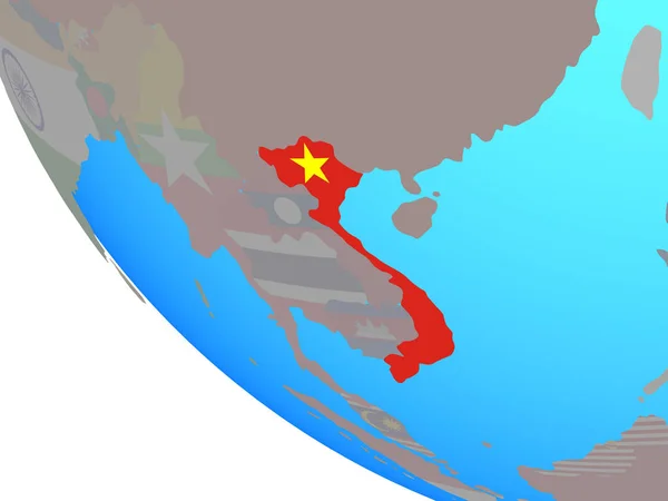Vietnami Nemzeti Zászló Egyszerű Földgömbön Illusztráció — Stock Fotó