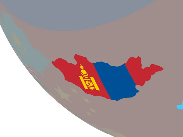 蒙古在简单的地球上挂着国旗 — 图库照片