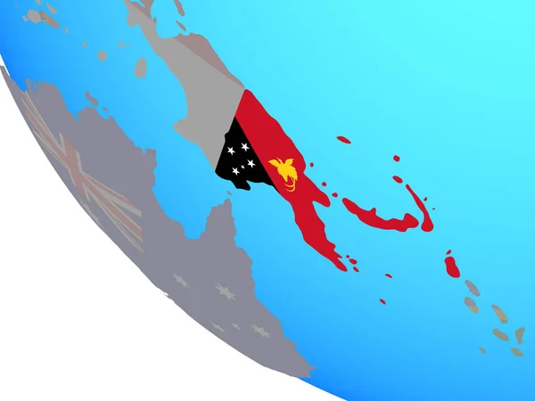 Papua Yeni Gine Basit Dünya Üzerinde Ulusal Bayrak Ile Çizim — Stok fotoğraf