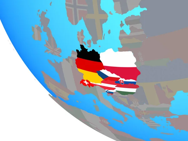Κεντρική Ευρώπη Εθνικές Σημαίες Στον Απλό Κόσμο Απεικόνιση — Φωτογραφία Αρχείου