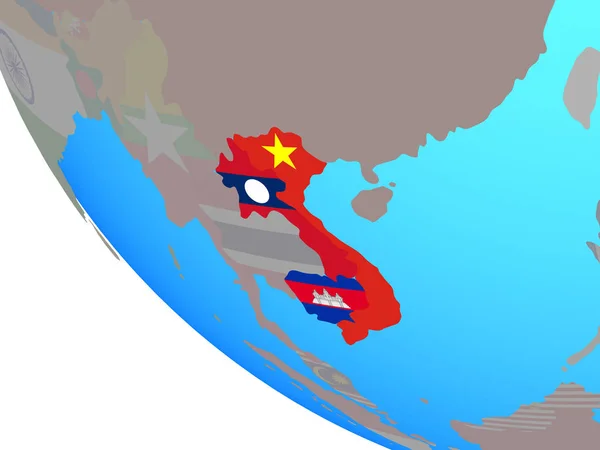 Indochina Mit Nationalflaggen Auf Einem Einfachen Globus Illustration — Stockfoto