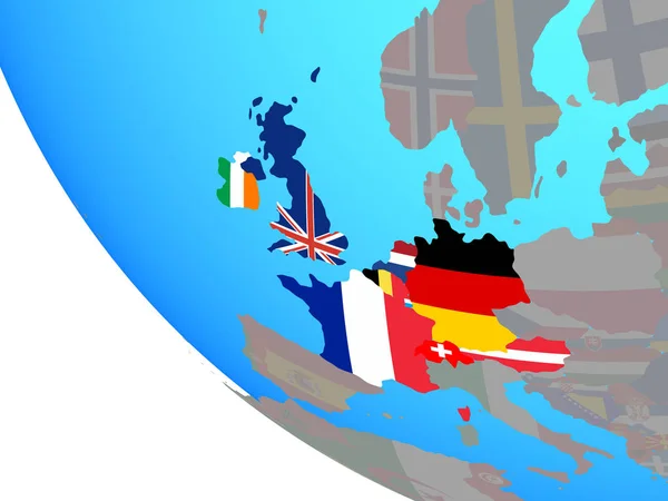 Západní Evropa Státní Vlajky Jednoduché Globe Obrázek — Stock fotografie