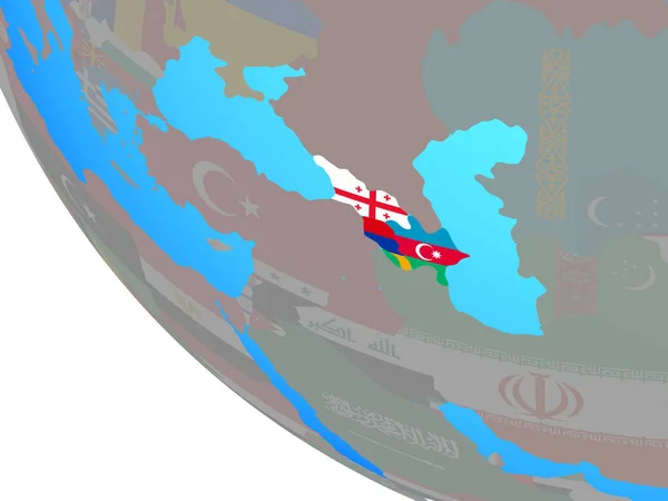 Район Кавказу Національних Прапорів Простий Земної Кулі Ілюстрація — стокове фото