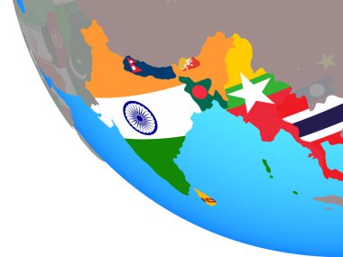 Bimstec üye devletler basit Dünya Ulusal bayrakları ile. 3D çizim.