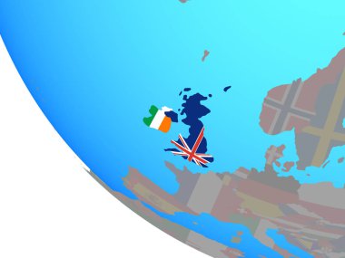 Britanya Adaları üzerinde basit Dünya Ulusal bayrakları ile. 3D çizim.