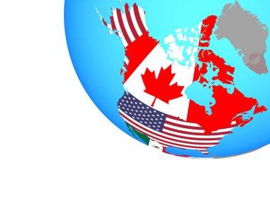 NAFTA ülkeleri basit Dünya Ulusal bayrakları ile. 3D çizim.