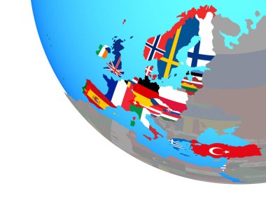Basit Dünya Ulusal bayrakları ile OECD Avrupa ülkeleri. 3D çizim.