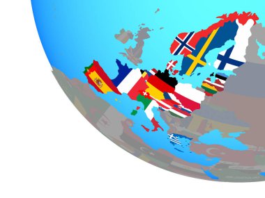 Schengen alanı üyeleri basit Dünya Ulusal bayrakları ile. 3D çizim.