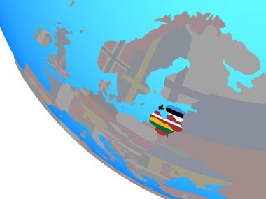 Basit Dünya Ulusal bayrakları ile Baltık ülkeleri. 3D çizim.