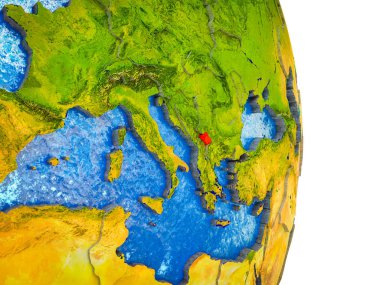 Kosova Earth 3d modeli bölünmüş ülkeler ve mavi okyanuslar. 3D çizim.