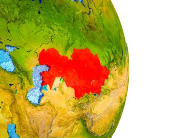 Kazakistan Earth 3d modeli bölünmüş ülkeler ve mavi okyanuslar. 3D çizim.