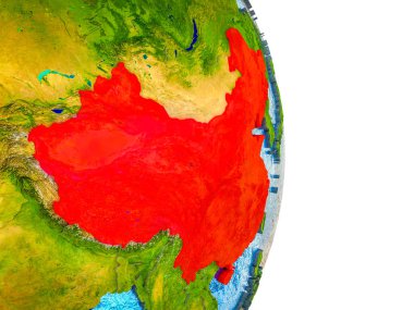 Çin Dünya 3d modeli bölünmüş ülkeler ve mavi okyanuslar. 3D çizim.