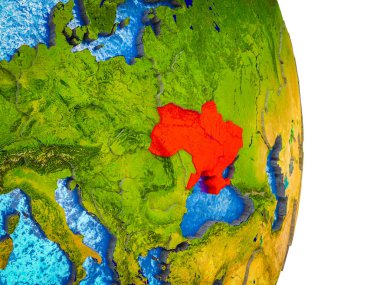 Ukrayna Earth 3d modeli bölünmüş ülkeler ve mavi okyanuslar. 3D çizim.