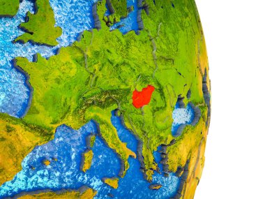 Macaristan Earth 3d modeli bölünmüş ülkeler ve mavi okyanuslar. 3D çizim.