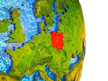 Polonya Earth 3d modeli bölünmüş ülkeler ve mavi okyanuslar. 3D çizim.