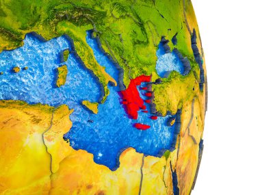 Yunanistan Earth 3d modeli bölünmüş ülkeler ve mavi okyanuslar. 3D çizim.