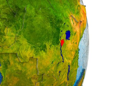 Burundi Earth 3d modeli bölünmüş ülkeler ve mavi okyanuslar. 3D çizim.