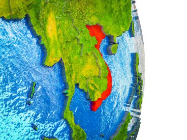 Vietnam Earth 3d modeli bölünmüş ülkeler ve mavi okyanuslar. 3D çizim.