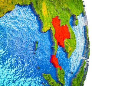 Tayland Earth 3d modeli bölünmüş ülkeler ve mavi okyanuslar. 3D çizim.