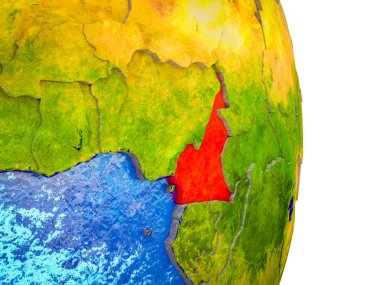 Kamerun Dünya'nın 3d modelle bölünmüş ülke ve mavi okyanuslar hakkında. 3D çizim.