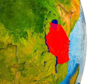 Tanzanya Earth 3d modeli bölünmüş ülkeler ve mavi okyanuslar. 3D çizim.