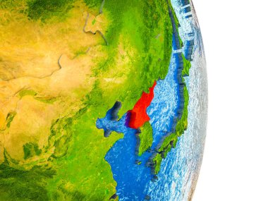 Kuzey Kore Earth 3d modeli bölünmüş ülkeler ve mavi okyanuslar. 3D çizim.
