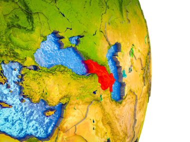 Kafkasya'da Earth 3d modeli bölünmüş ülkeler ve mavi okyanuslar. 3D çizim.