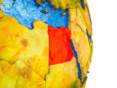 Mısır Earth 3d modeli bölünmüş ülkeler ve mavi okyanuslar. 3D çizim.