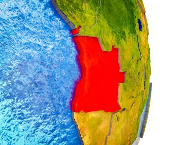 Angola Earth 3d modeli bölünmüş ülkeler ve mavi okyanuslar. 3D çizim.