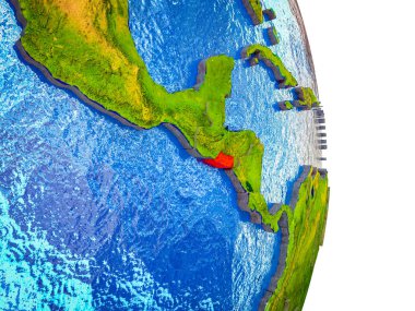 El Salvador Earth 3d modeli bölünmüş ülkeler ve mavi okyanuslar. 3D çizim.