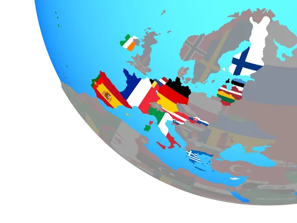 Mitgliedsstaaten Der Eurozone Mit Nationalflaggen Auf Einem Einfachen Globus Illustration — Stockfoto