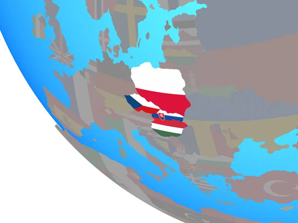 Visegrad Gruppe Mit Nationalflaggen Auf Einfachem Globus Illustration — Stockfoto