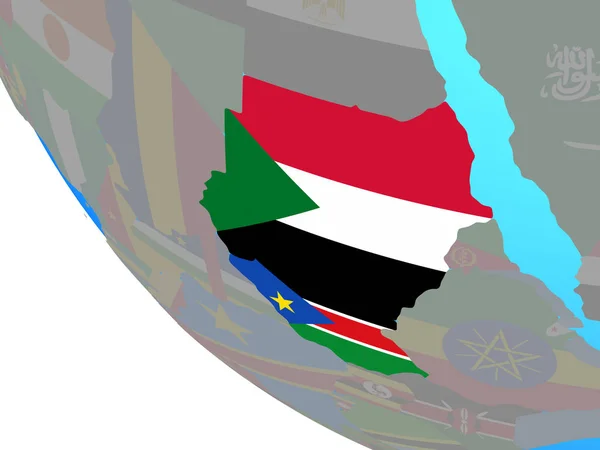 Ancien Soudan Avec Des Drapeaux Nationaux Sur Simple Globe Illustration — Photo