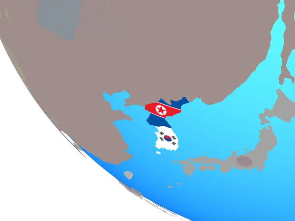 Korea Mit Nationalflaggen Auf Einem Simplen Globus Illustration — Stockfoto