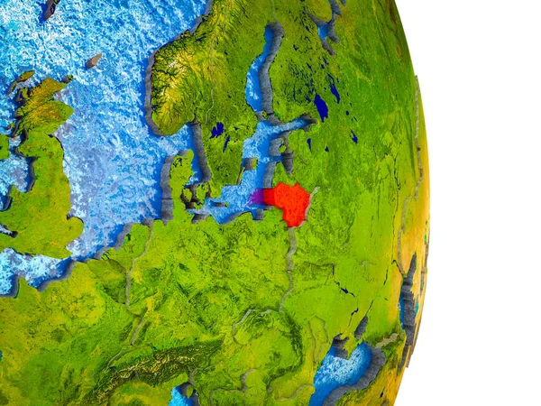 Lituania Sul Modello Della Terra Con Paesi Divisi Oceani Blu — Foto Stock