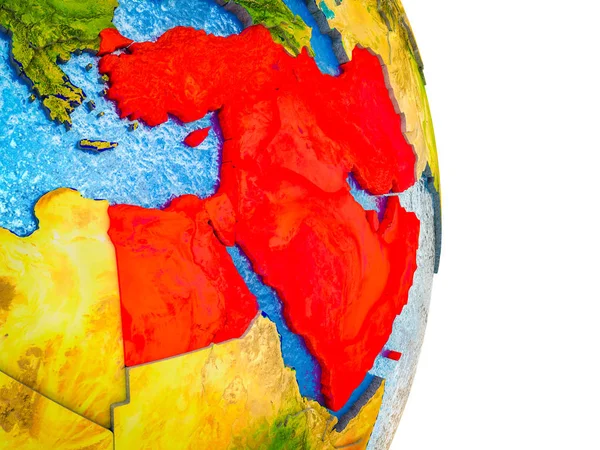 中东3D 模型的地球与分裂国家和蓝色海洋 — 图库照片