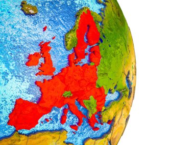 Avrupa Birliği Earth 3d modeli bölünmüş ülkeler ve mavi okyanuslar. 3D çizim.