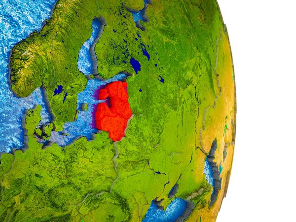 波罗的海国家的3D 模型地球与分裂国家和蓝色海洋 — 图库照片