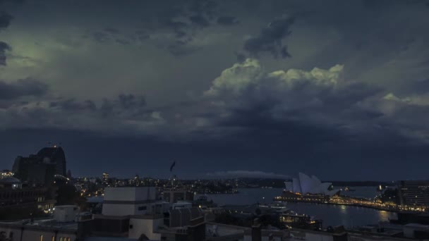 Timelapse Van Sydney Harbour Als Het Donker Wordt Met Prachtig — Stockvideo