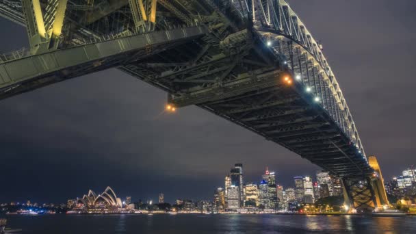 Cronómetro Nocturno Los Emblemáticos Edificios Sydney Opera House Sydney Harbour — Vídeo de stock