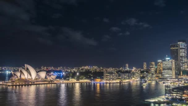 Timelapse Van Sydney Opera House Sydney Harbour Bij Nacht Vanaf — Stockvideo