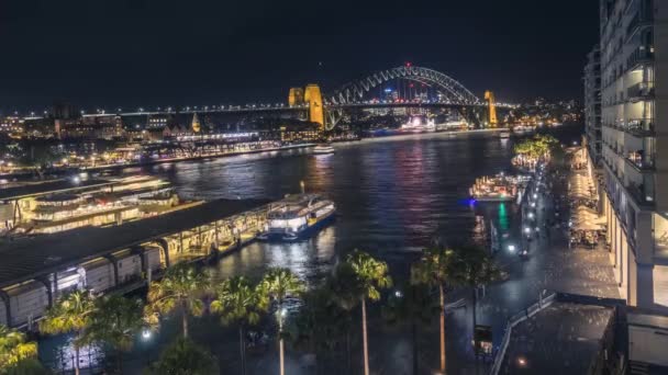 Timelapse Video Spektakulära Sydney Harbour Bridge Natten Med Ljusa Staden — Stockvideo