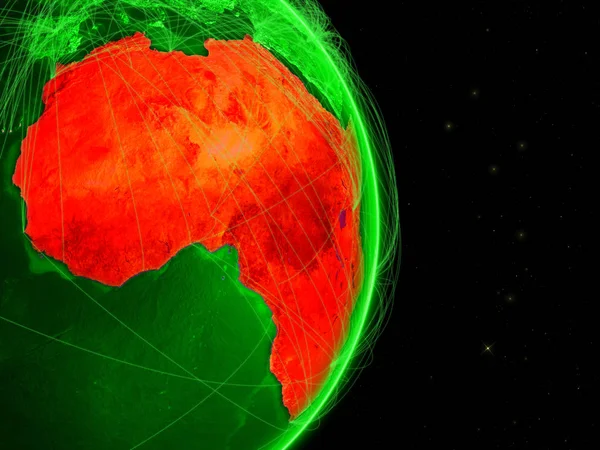 Африка Зеленой Земле Космосе Сетями Концепция Интернета Телекоммуникаций Воздушного Движения — стоковое фото