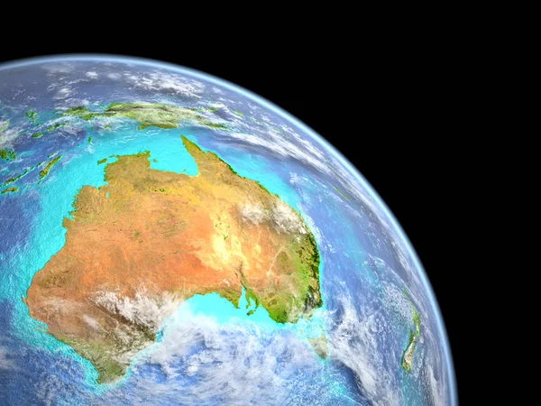 Australia on planet Earth from space. Extremely fine detail of planet surface with real plastic mountains and ocean floor. 3D illustration. Elements of this image furnished by NASA.