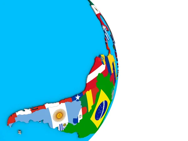 América Latina Con Banderas Nacionales Incrustadas Simple Globo Político Ilustración — Foto de Stock