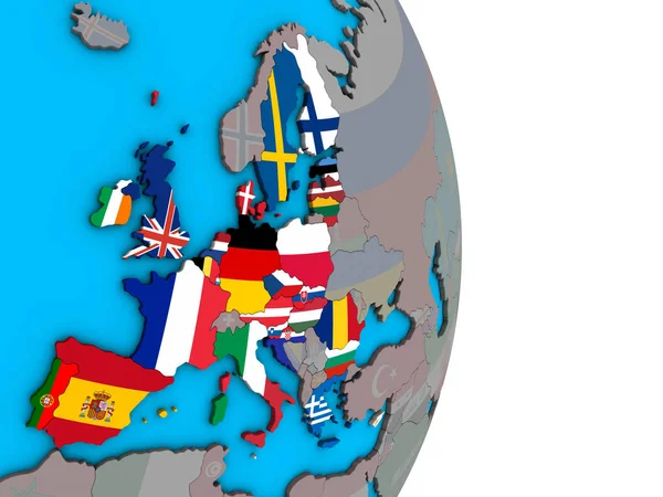 Європейський Союз Вбудованих Національні Прапори Простий Політичних Моделі Землі Ілюстрація — стокове фото