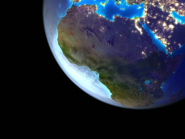 Africa Din Spațiu Model Frumos Realizat Pământ Lumini Luminoase Ale — Fotografie, imagine de stoc